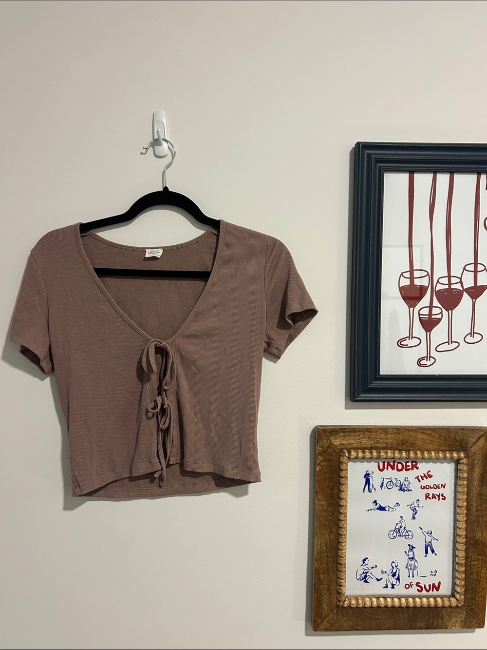 Aritzia Wilfred Free Front-Tie Crop Top in Mauve Taupe